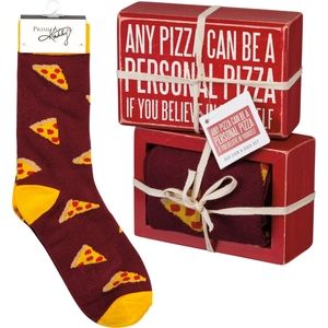 Pizza Pie Lover Gift Set Box Sign Shelf Sitter Socks Unisex Believe In Yourself
